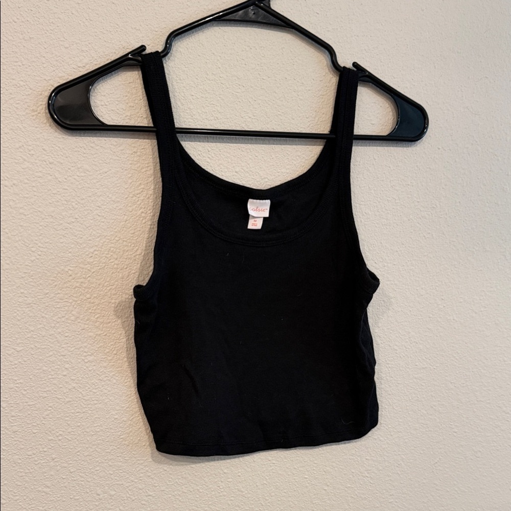 Black Ribbed Crop Tank Top - colsie